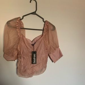 Pink crop top with tissue sleeves